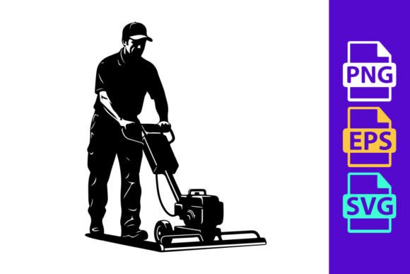 A Man Operating a Plate Compactor on a C: Bold Design in Action