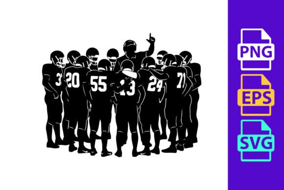 American Football Team Huddle in Black: Dynamic Typography
