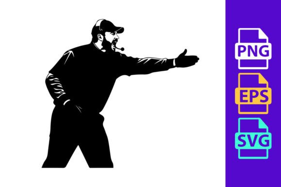 Black and White Sports Coach and Football Silhouette Clipart