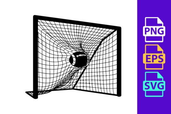 Dynamic Action: The Soccer Ball Flying into Goal Net Vector Clipart