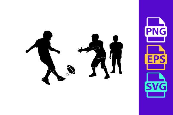 Silhouette of Three Boys Playing Rugby W: Dynamic Vector Art for Modern Design
