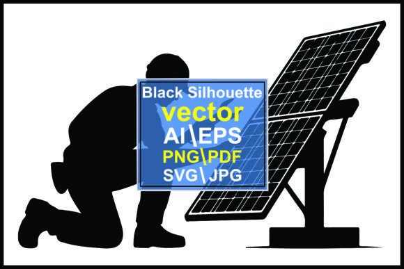 Silhouette Worker Installing Solar Panel: A Modern Visual Asset