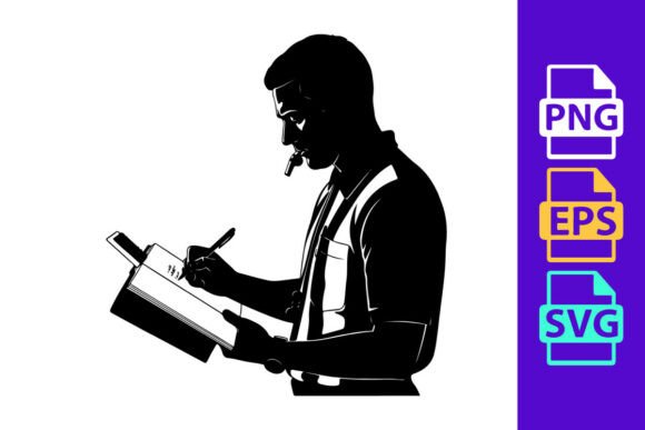 Visual Storytelling: The Silhouette of a Man Writing on a Clipboard